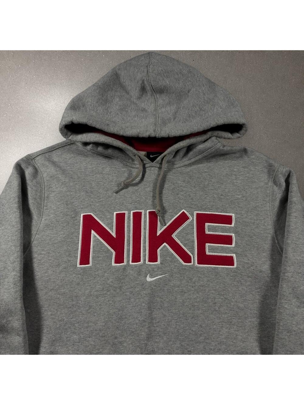 y2k nike center swoosh gray and red spellout hoodie - men's large! - Picture 2 of 6